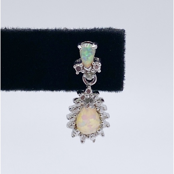 Sterling Silver 925 Lab Opal Earrings - Picture 4 of 8